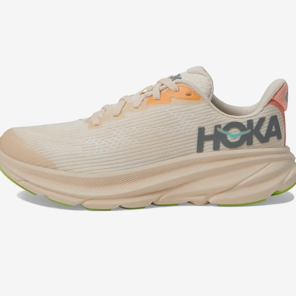 HOKA Beige and Lime Athletic Shoes